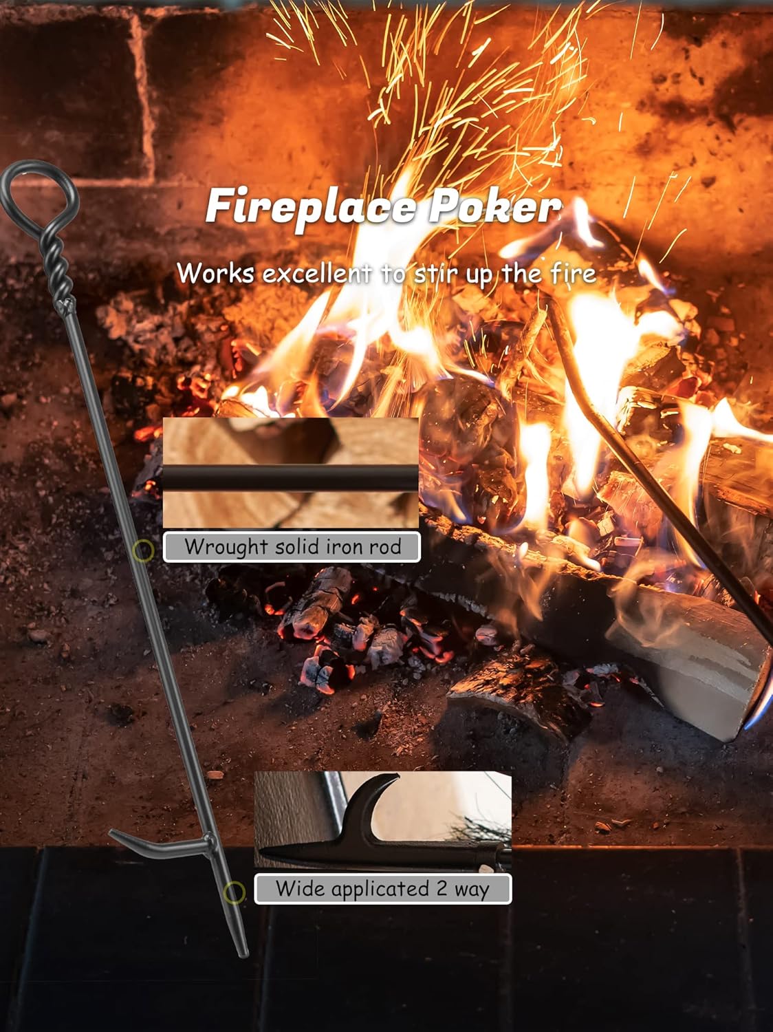 Lichamp Fireplace Tools Set, 5-Pieces Indoor Outdoor Sturdy Fire Place Poker Sets with Retro Handle and Heat Resistant Leather Gloves, FTS55BK