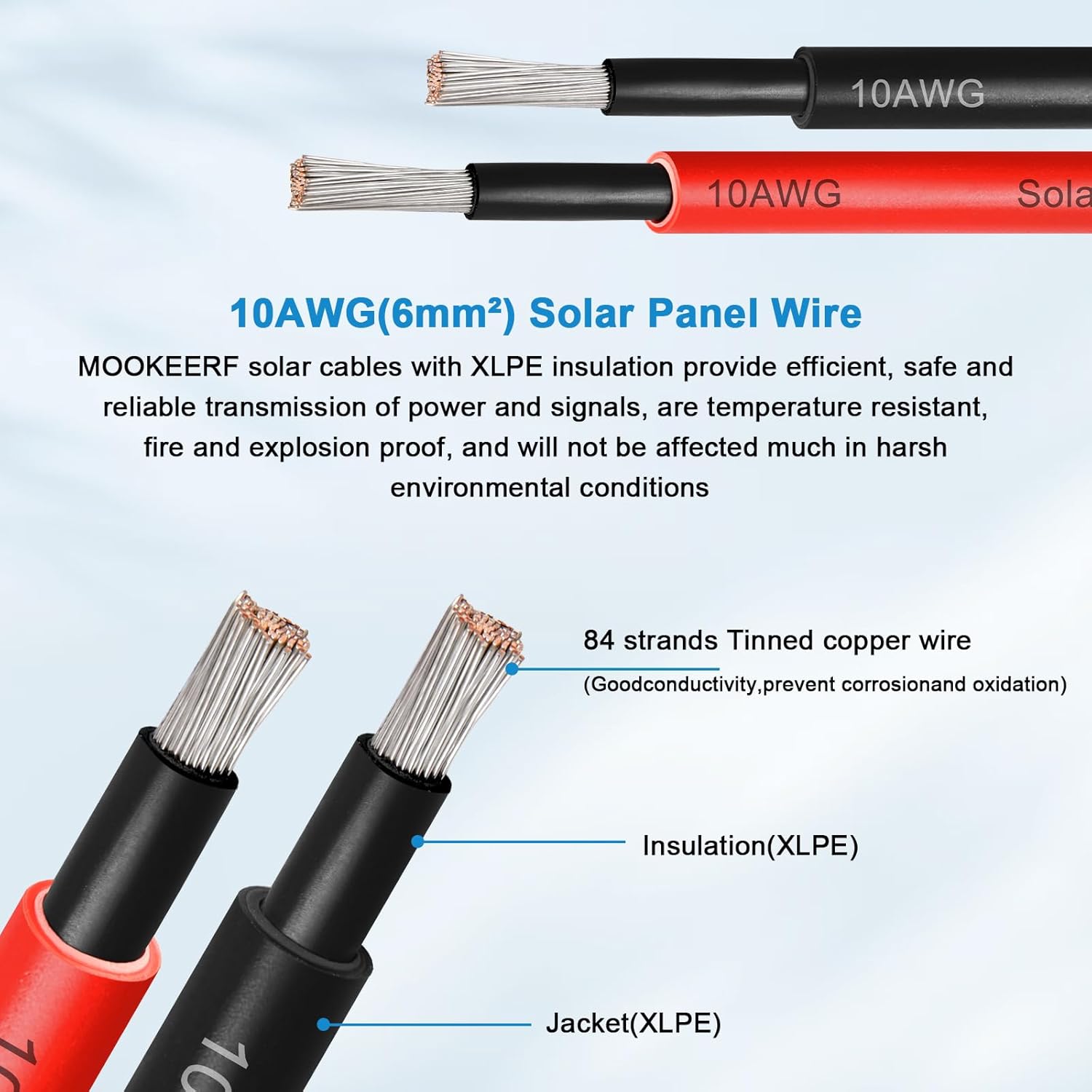 Solar Panel Wire 10 AWG(6mm²) - Solar Extension Cable 60Ft Black & 60Ft Red 10 Gauge Tinned Copper PV Wire for Outdoor Automotive RV Solar Panel Boat Marine (Black+Red)