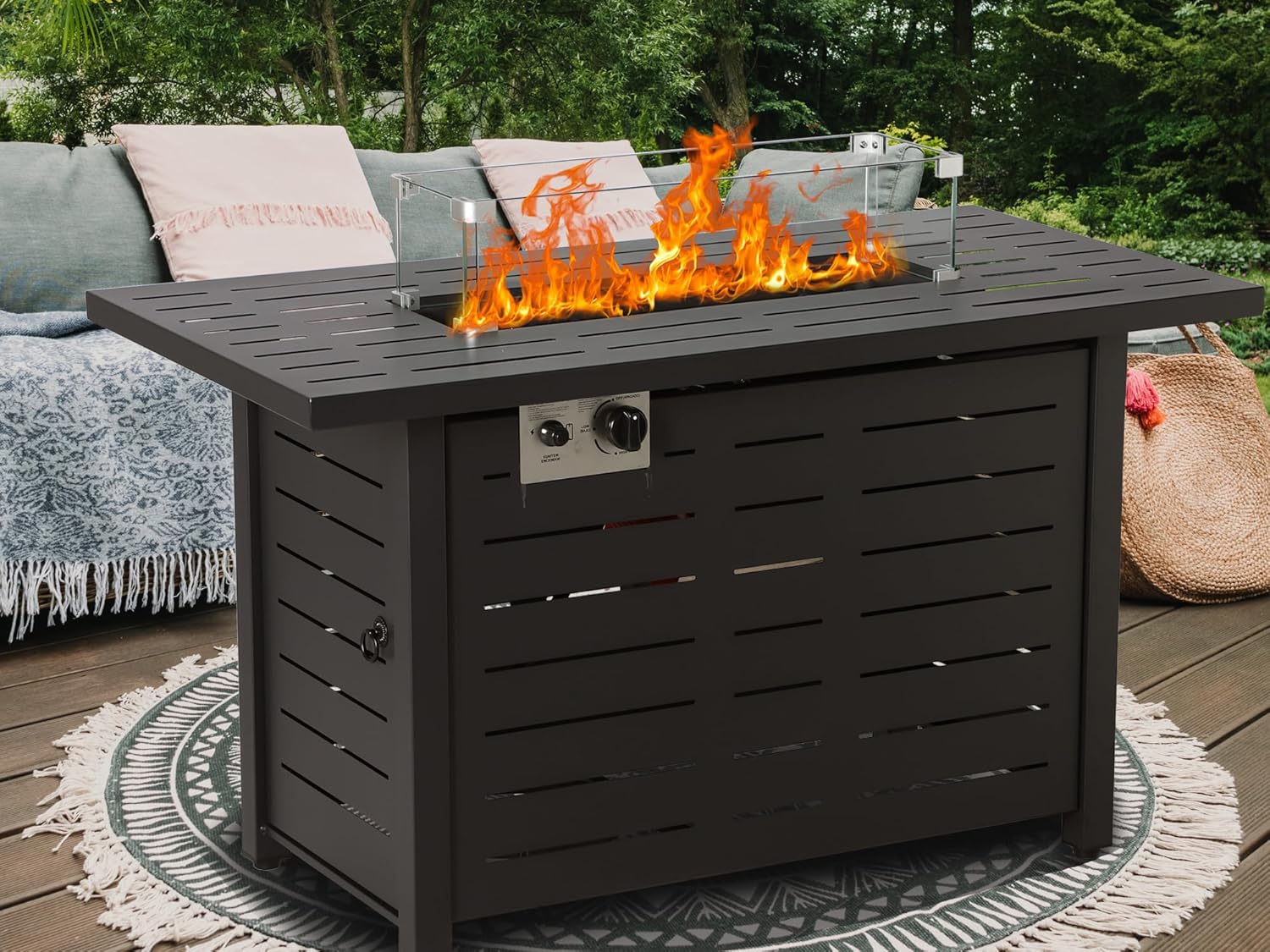 KIGOTY 43 Inch Propane Fire Pit, 50,000 BTU Steel Gas Fire Pit Table for Outside, 2 in 1 Fire Table for Outdoor, Outside Patio Deck and Garden, Black