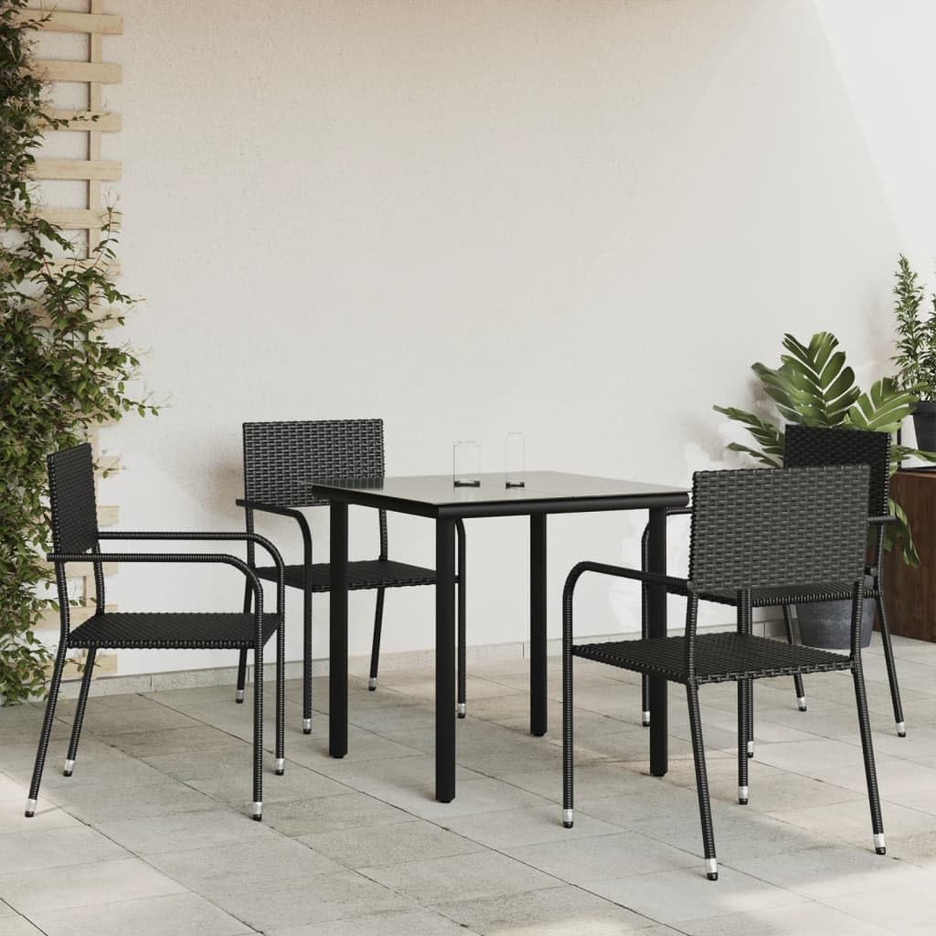 5 Piece Patio Dining Set Black Poly Rattan and Steel,Elegant Patio Dining Set: Durable Poly Rattan and Steel for Outdoor Gatherings Patio Furniture Sets, Outdoor Furniture Sets