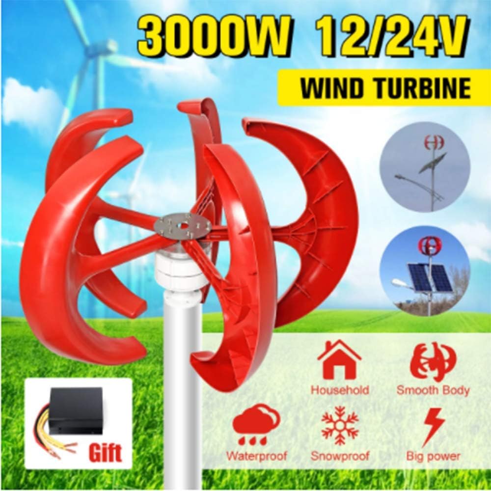 3000W 5 Blades Vertical Axis Wind Turbines Generator Lantern 12V 24V Motor Kit Electromagnetic for Home Hybrid Streetlight Use,12v