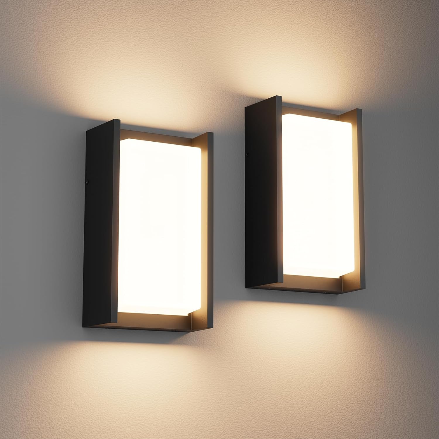 2 Pack Modern Outdoor Wall Light 3000K Exterior Wall Sconce IP65 Waterproof Aluminum Exterior Lighting Fixture for Hose Garage Porch