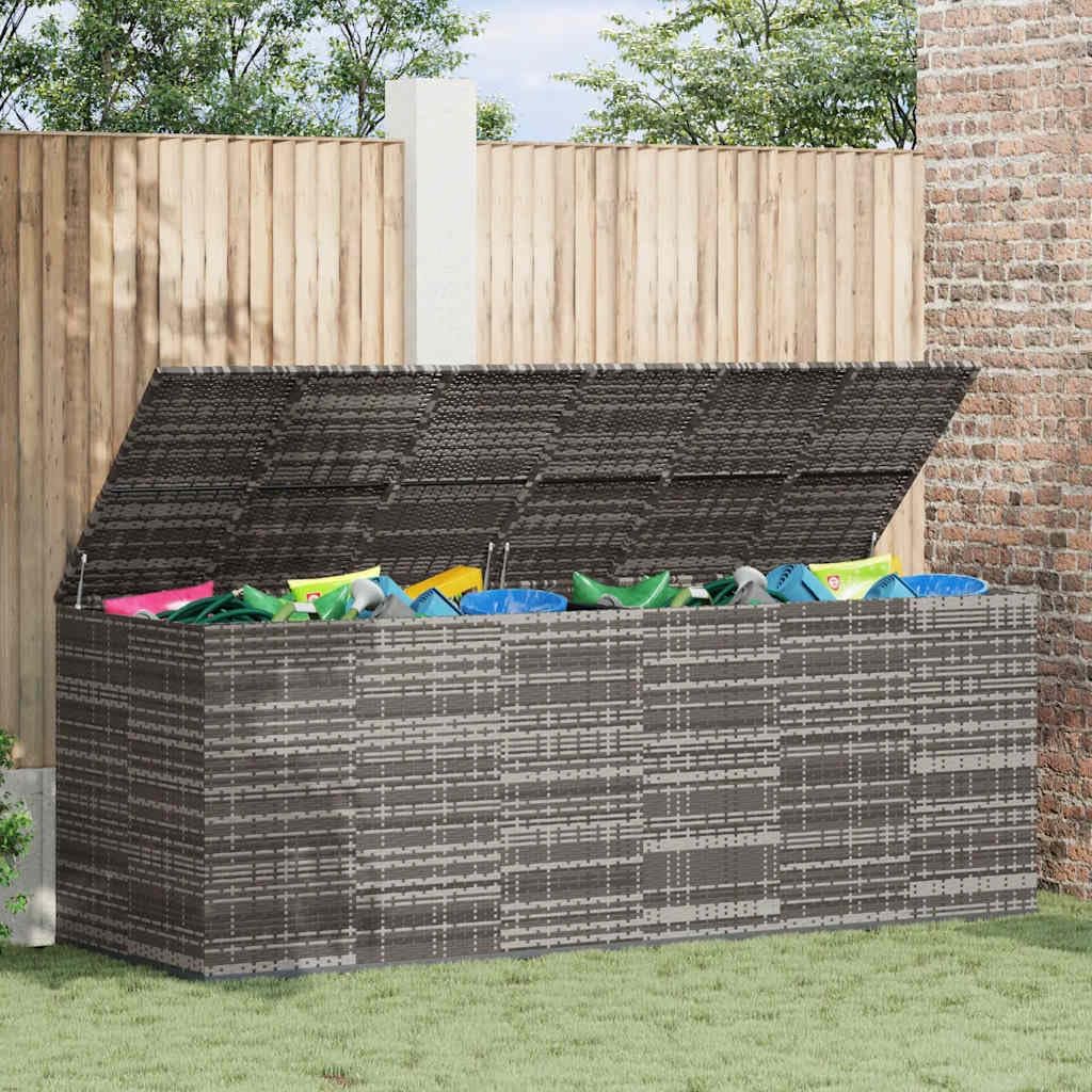 Large Grey PE Rattan Cushion Box, Powder-Coated Steel Frame, 114.6 x 39.6 x 40.9 inch Outdoor Storage for Patio Deck & Garden, Waterproof Container with Hydraulic Lift