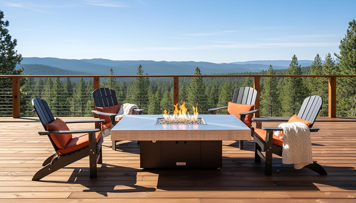 COOKE Santa Barbara Rectangular Fire Pit Table - 48 x 36 - Natural Gas - Brushed Aluminum Top - Dark Cherry Powdercoat Base