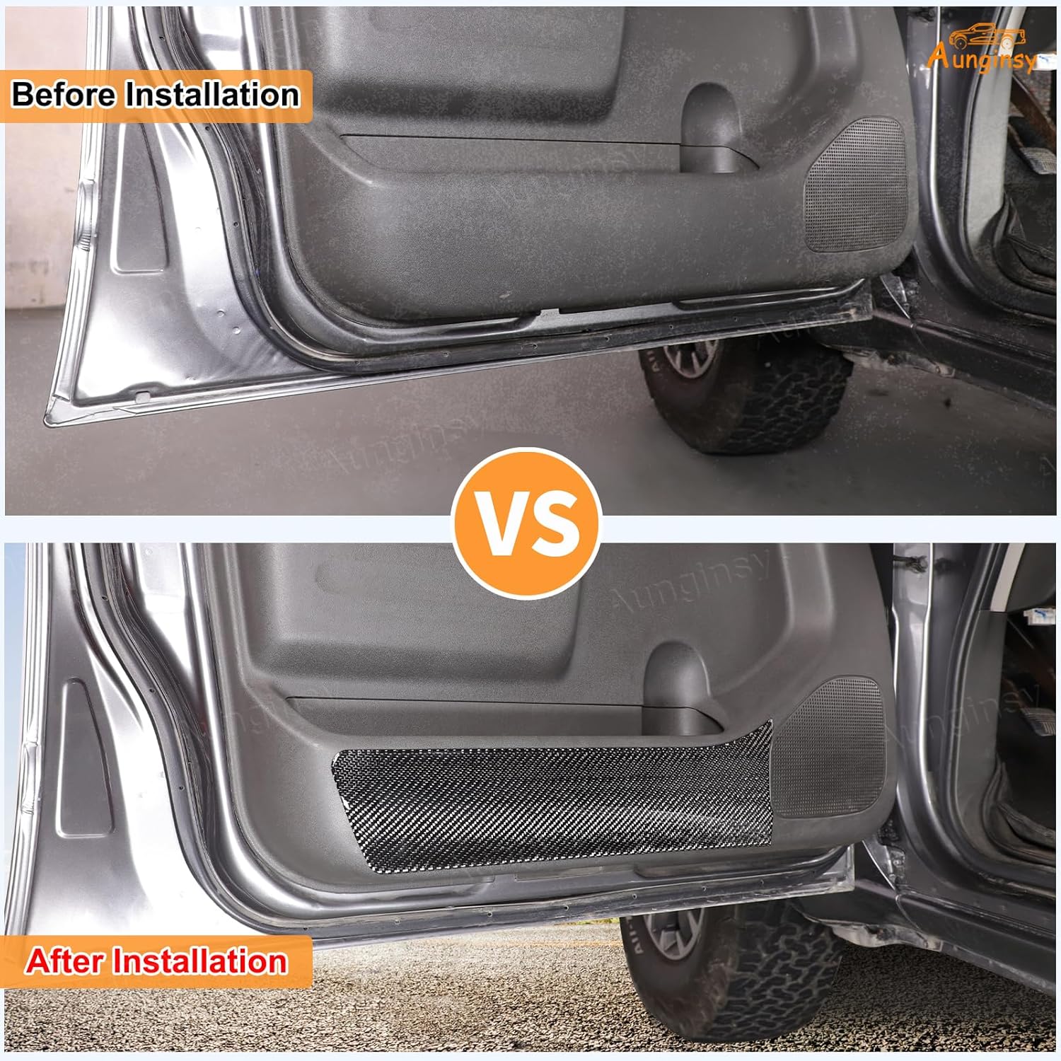 Aunginsy Car Front Door Anti Kick Panel Trim Compatible with Nissan Frontier 2009-2017, Soft Carbon Fiber Inner Front Door Anti Kick Panel Decorative Sticker Protection Cover Interior Accessories