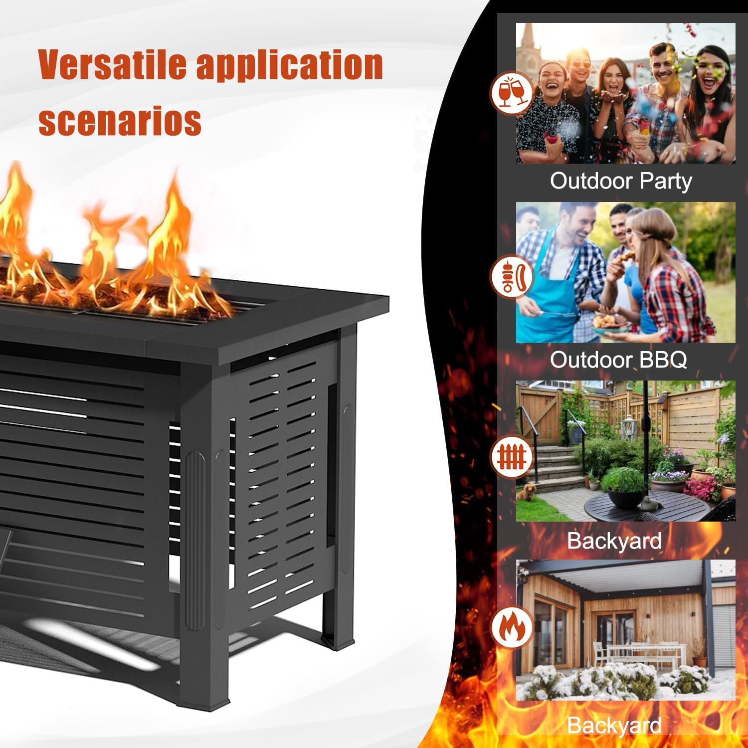 U-MAX Fire Pit Table, 43 Inch Wood Burning BBQ Grill Firepits, Metal Fireplaces with Waterproof Cover, 3 in 1 Fire Pits for Outside Party Barbecue Camping Picnic on Deck Backyard Garden, Black