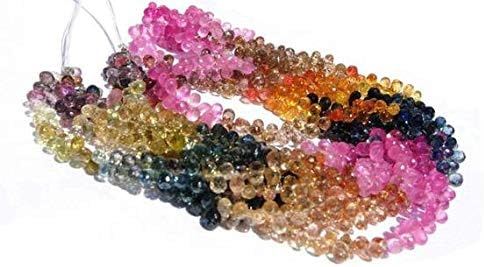 natural multi sapphire micro faceted tear drop briolettes size 4.5-5mm 4 inches strand. long strand.
