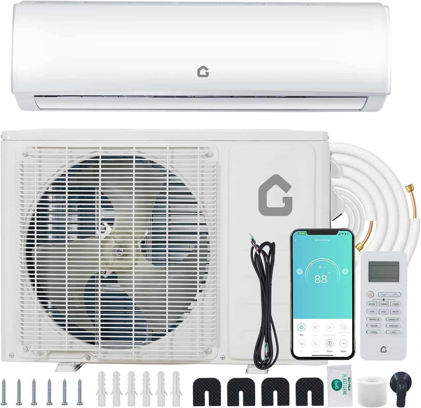 9,000 BTU Mini Split Air Conditioner Heat Pump System, 24 SEER2 High-Efficiency Ductless AC with WiFi & Alexa, Cools & Heats Rooms up to 450 Sq.Ft, 208V/230V, Easy Installation Kit – R45 Series