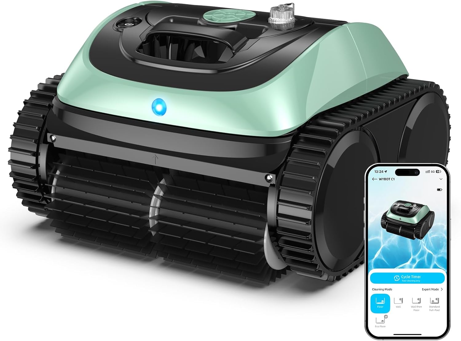 Pool Vacuum for Inground Pools, 4-in-1 Cordless Robotic Pool Cleaner for Above Ground Pools,Triple-Motors,Wall & Waterline Cleaning, App Support, OTA Upgrade up to 1,614 Sq.ft (Black Green)