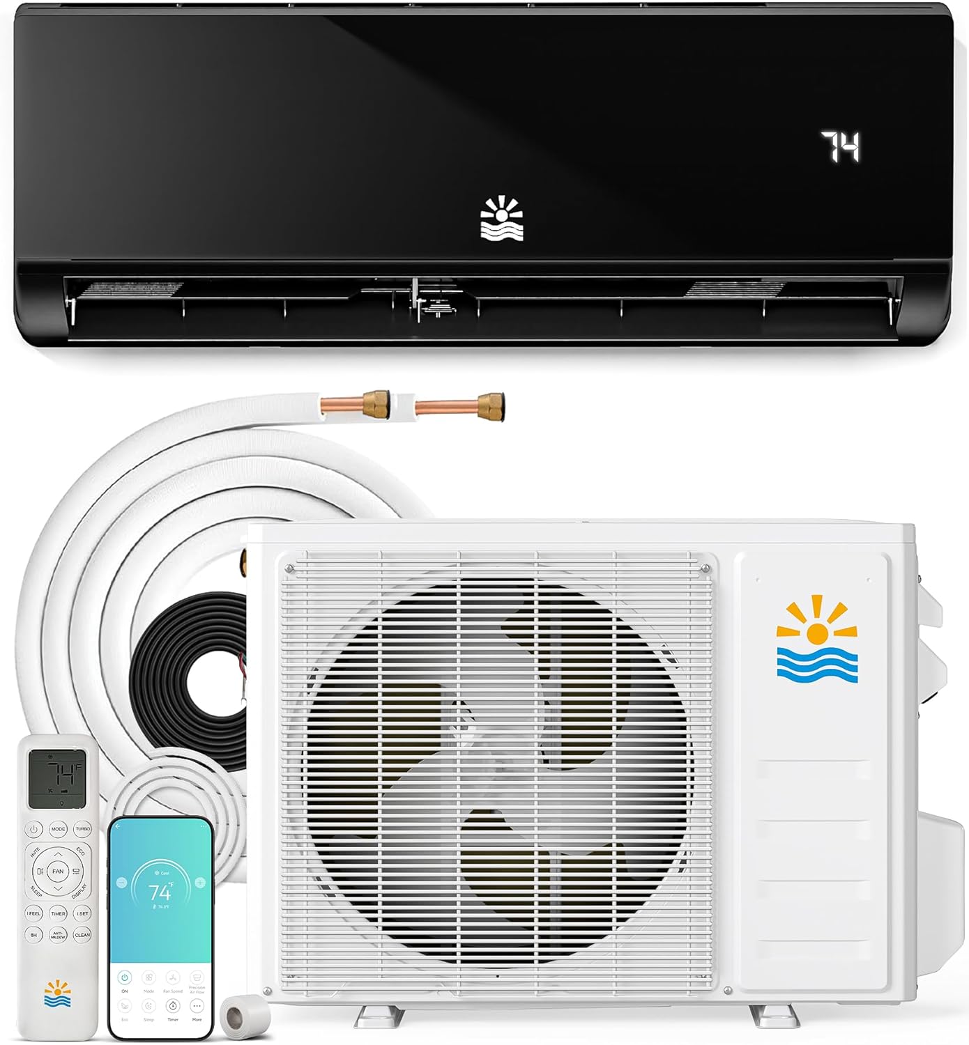 18000 BTU Mini Split Ac/Heating System, 20 SEER2 230V Air Conditioner Inverter Heating and Cooling, Ac Split Units Cools Up to 1250sq.ft, 24H Timer, Black