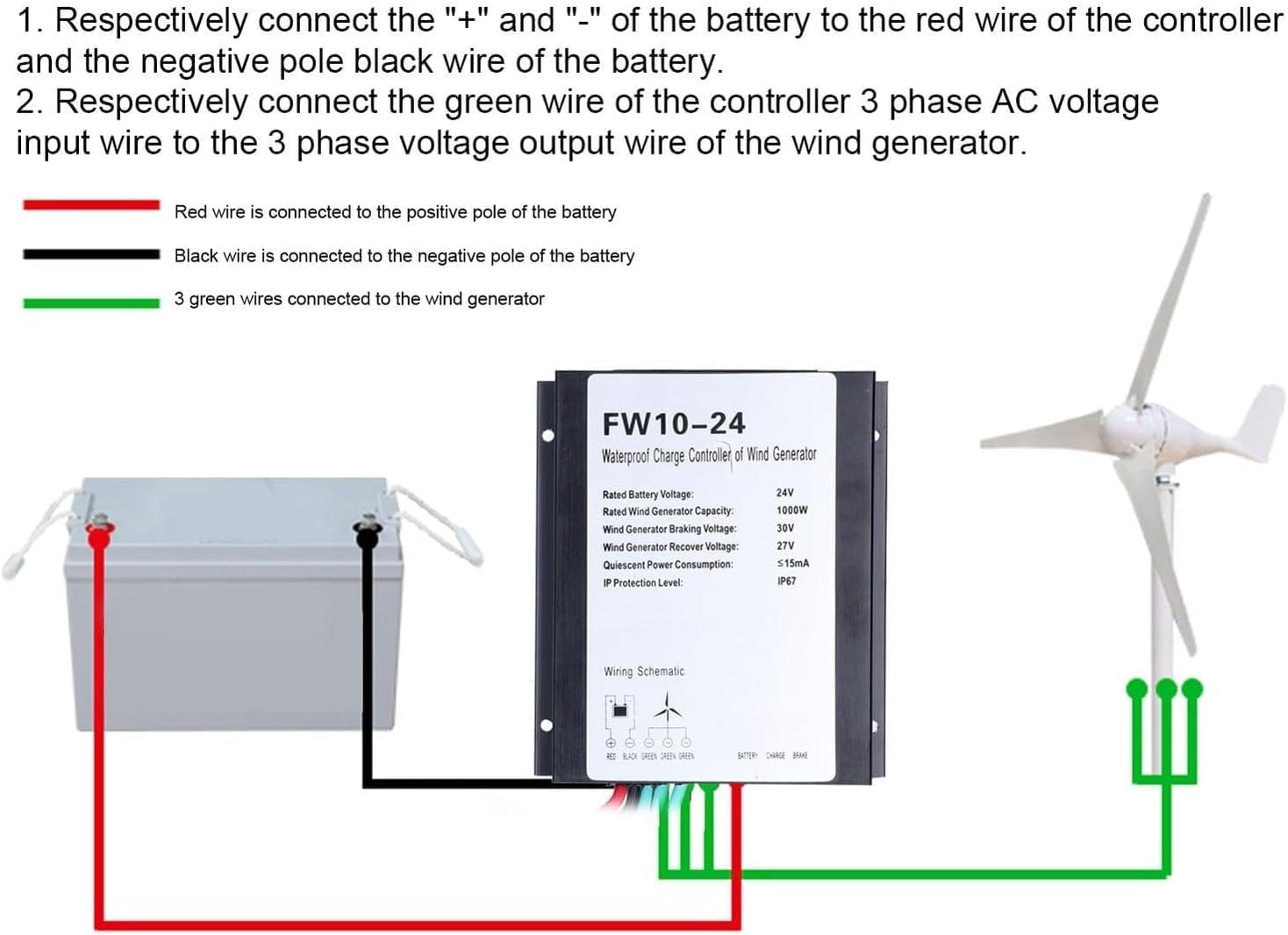 CAJUCA 8000W Controller Automatic Braking Wind Power System Regulator with Charging Light Waterproof Wind Power Generator