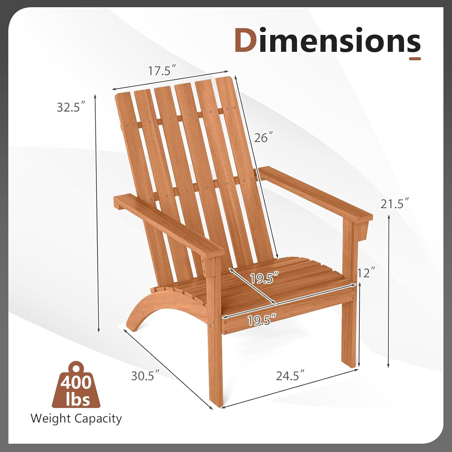 DORTALA Adirondack Chair, Acacia Wood Fire Pit Chair with Backrest and Armrests, 400 LBS Weight Capacity, Outdoor Lawn Chair for Patio, Backyard, Deck and Poolside (4)