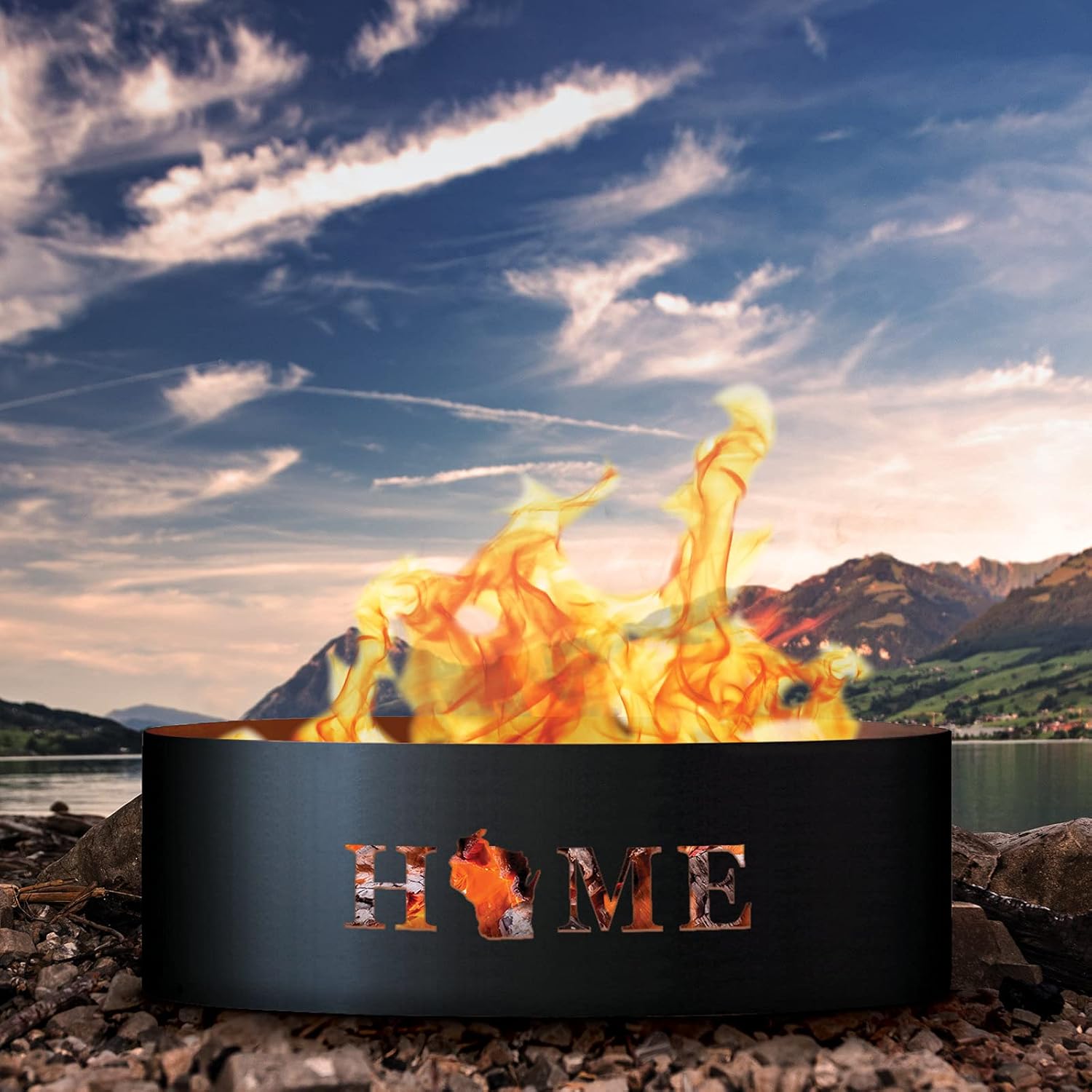 PD Metals HME01730-FP Home Unpainted 12 in. Tall 30 in. Diameter Outdoor Fire Ring with Fire Poker - 30 x 30 x 12 in. - Rustic Black Color