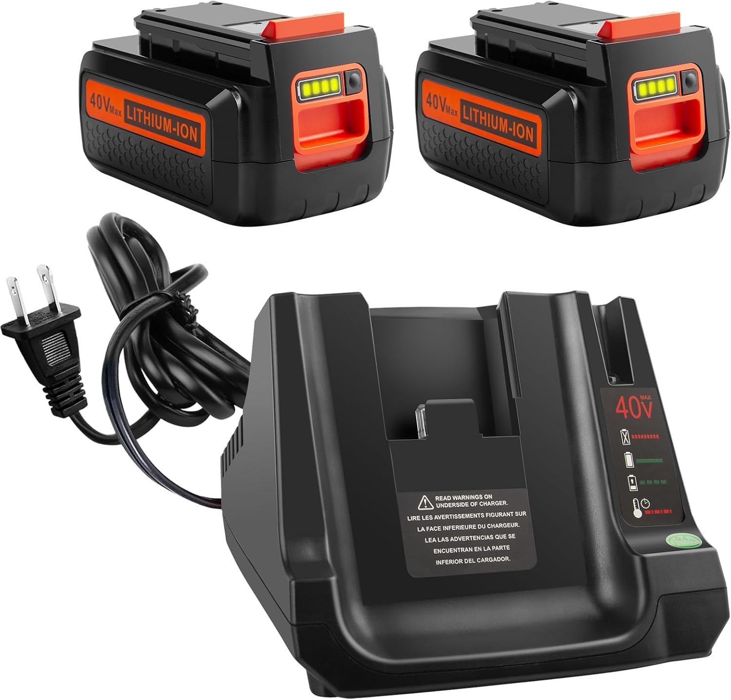 3000mAh 40V Lithium Battery Replacement for Black and Decker, 2 Pack Battery and 1 Charger Combo Compatible with Black & Decker 40 Volt Max LBX2040 LBXR2036 LBXR36 LBX1540 LBX2540 Power+ Tools
