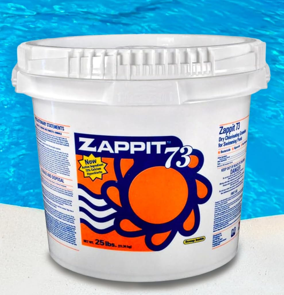 73% Cal-Hypo Dry Chlorinating Granules for Swimming Pool – Bactericide, Algaecide, and Fast Dissolving Shock - Zappit73 25 lb Bucket