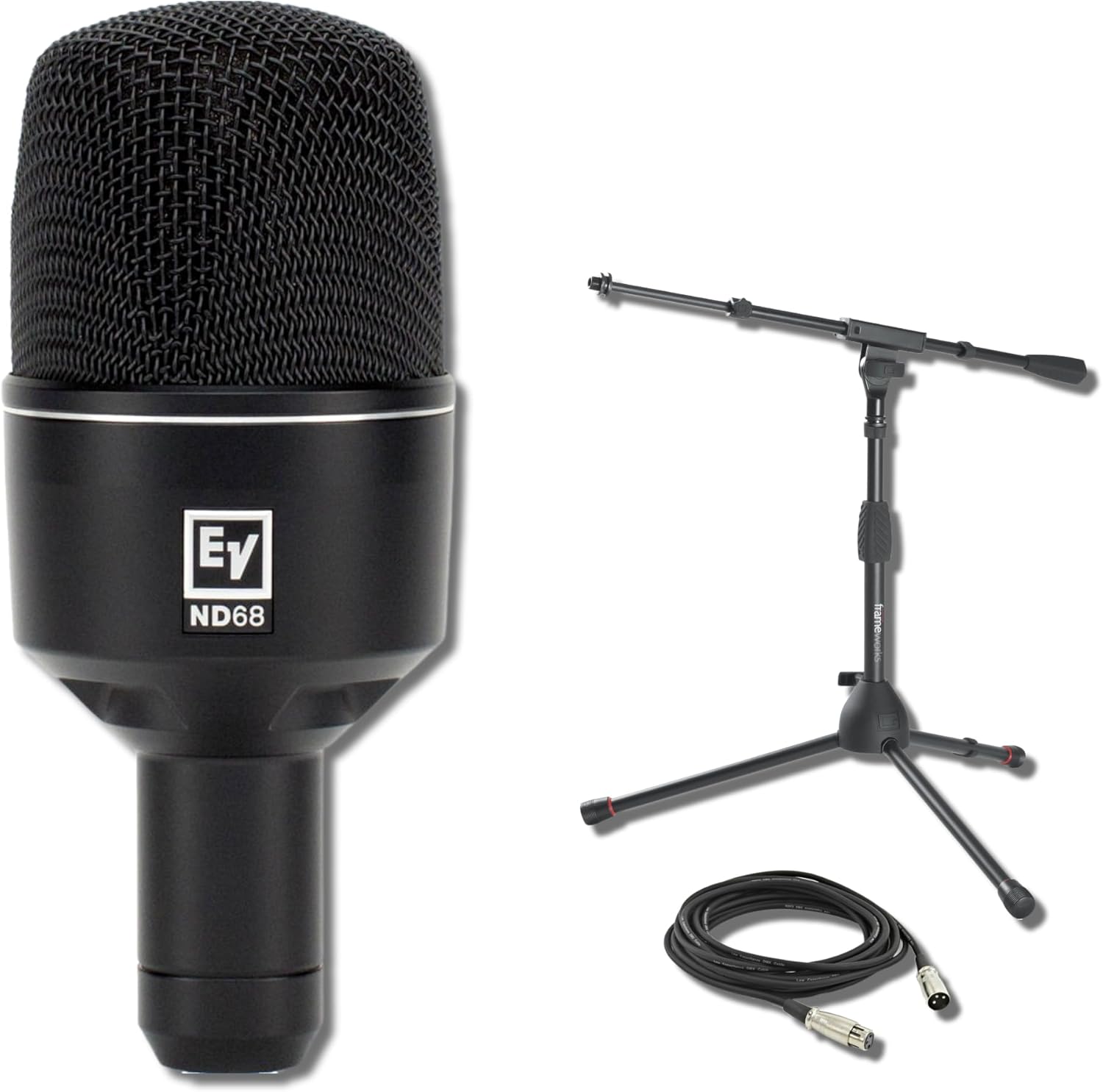 Electro-Voice ND68 Dynamic Supercardioid Bass Drum Microphone with GFW-MIC-2621 Tripod Style Bass Drum and Amp Mic Stand and XLR Cable
