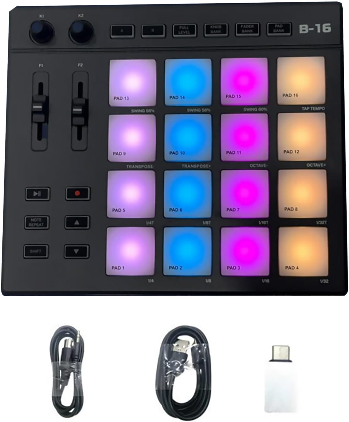 MIDI Strike Pad Controller with 16 Beat Pads Force Sensing RGB Light Anti-Theft Lock Hole Lock Slot Design