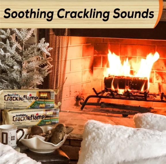 Duraflame Crackleflame Firelogs – Cozy Crackling Fireplace Logs, Fast Lighting in Under 5 Minutes, Burns 80% Cleaner Than Wood, Indoor/Outdoor Use (2 Cases + Matches)