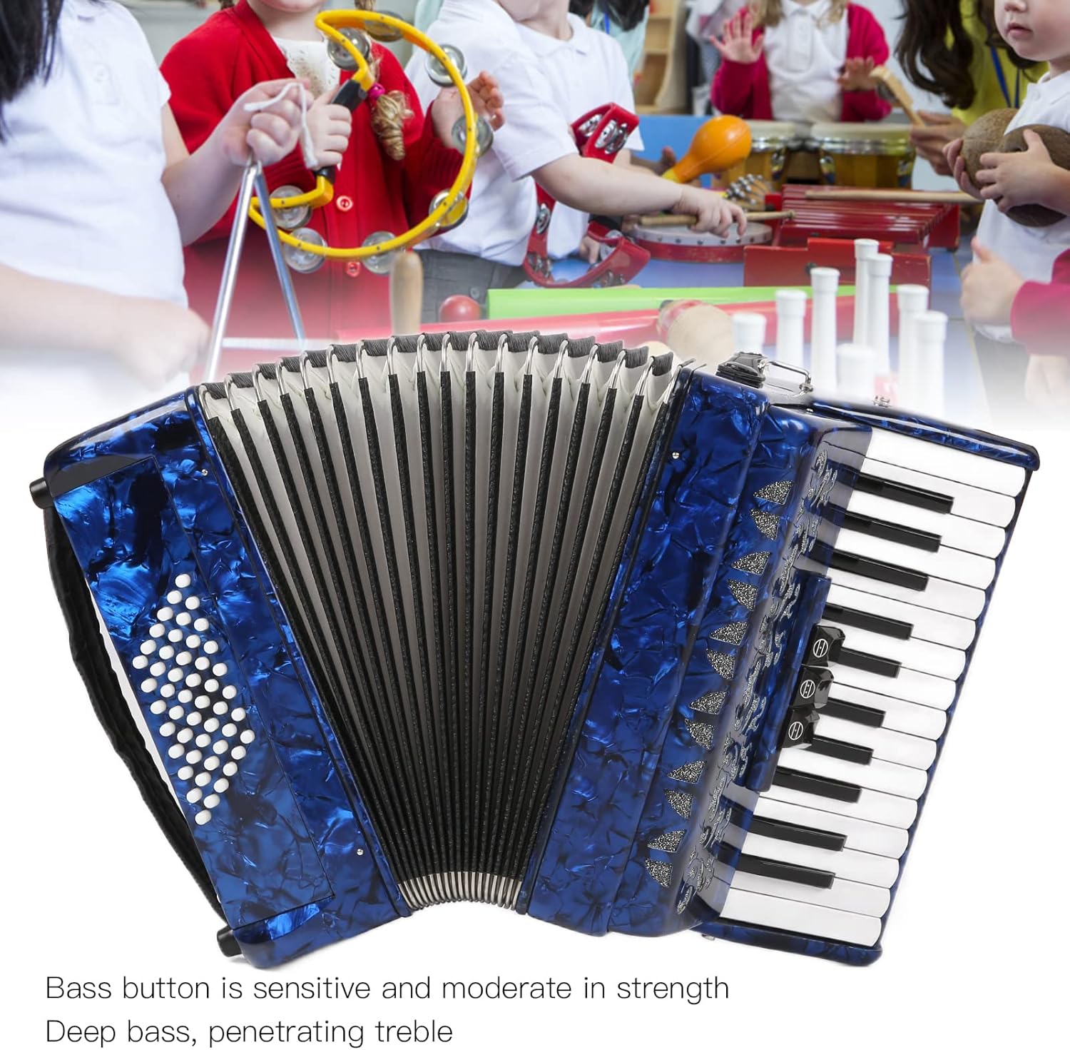 Celluloid Accordion for Beginners, ABS 26 Key 48 Bass Piano Keyboard Instrument, Play Freely with Sensitive Bass Button, Bellows Made of Cowhide
