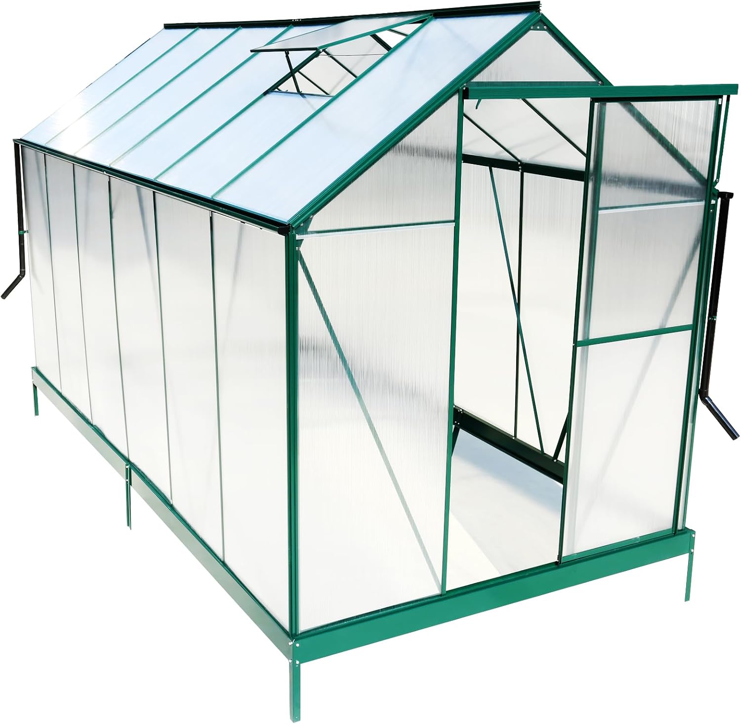 6.3'x12.2' Polycarbonate Greenhouse for Outdoors, Heavy Duty Aluminum Green House with Rain Gutter, Sliding Doors & Vent Window, Walk in Greenhouse Kit for Winter, Outside, Backyard, Garden (Green)