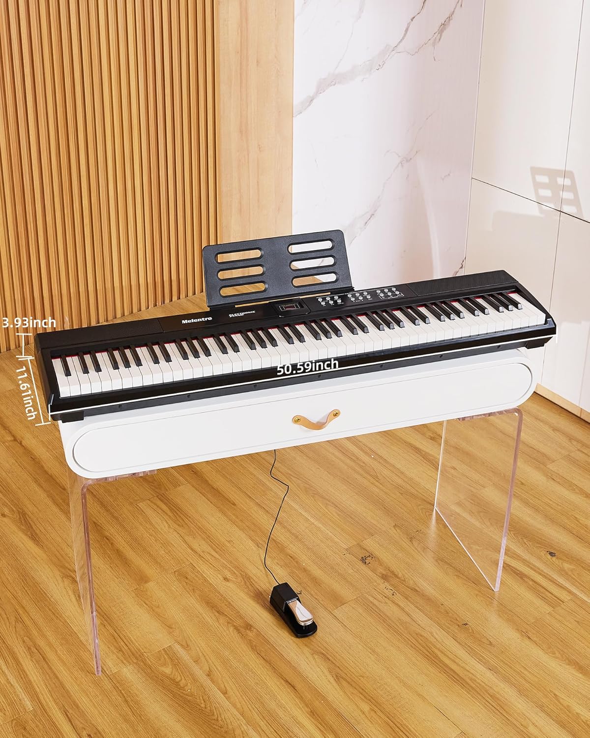 Weighted Piano 88-Key Digital Piano, Full-Size Electric Piano Keyboard with Hammer Action, Sustain Pedal, MP3 Function Dual 15W Speaker, Supports USB-MIDI/Wireless Connect