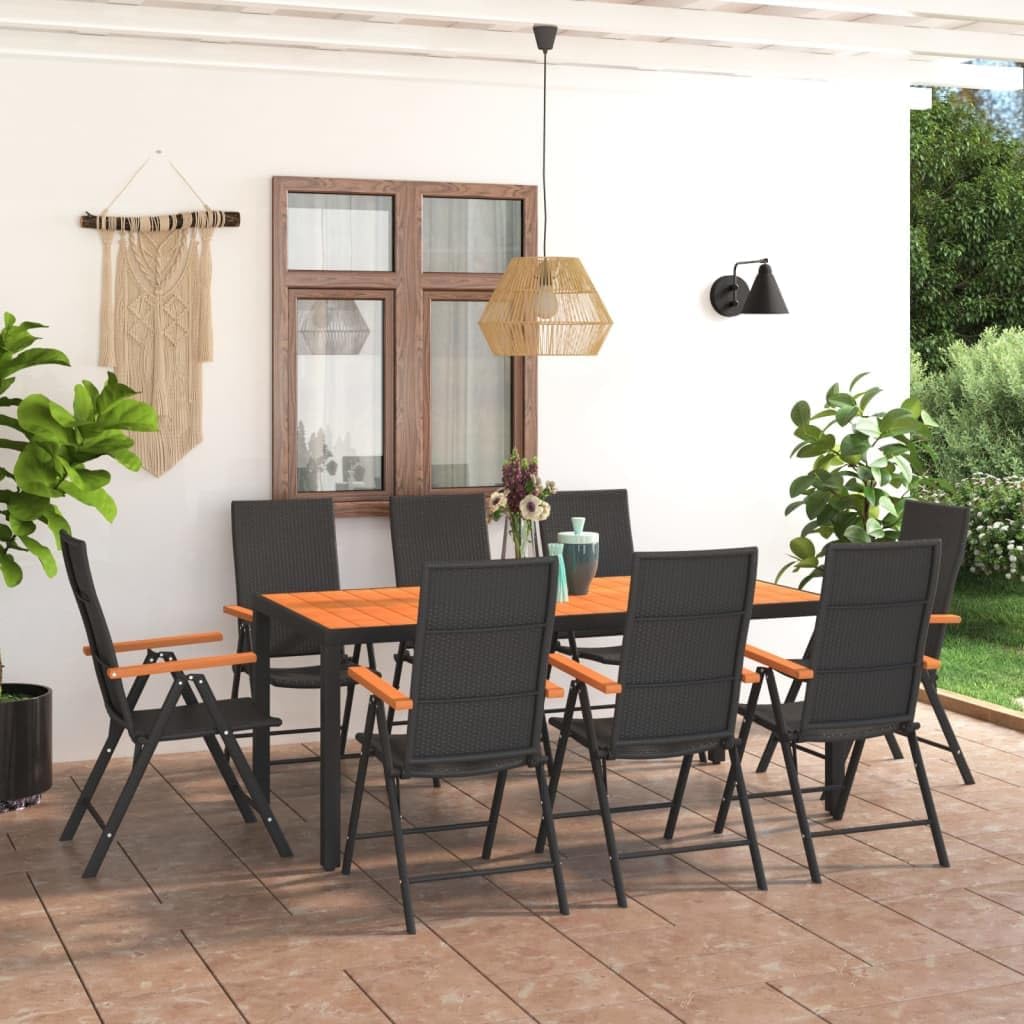 9 Piece Patio Dining Set Black and Brown,Durable and Stylish Garden Dining Set for Patio and Terrace Patio Furniture Sets, Outdoor Furniture Sets