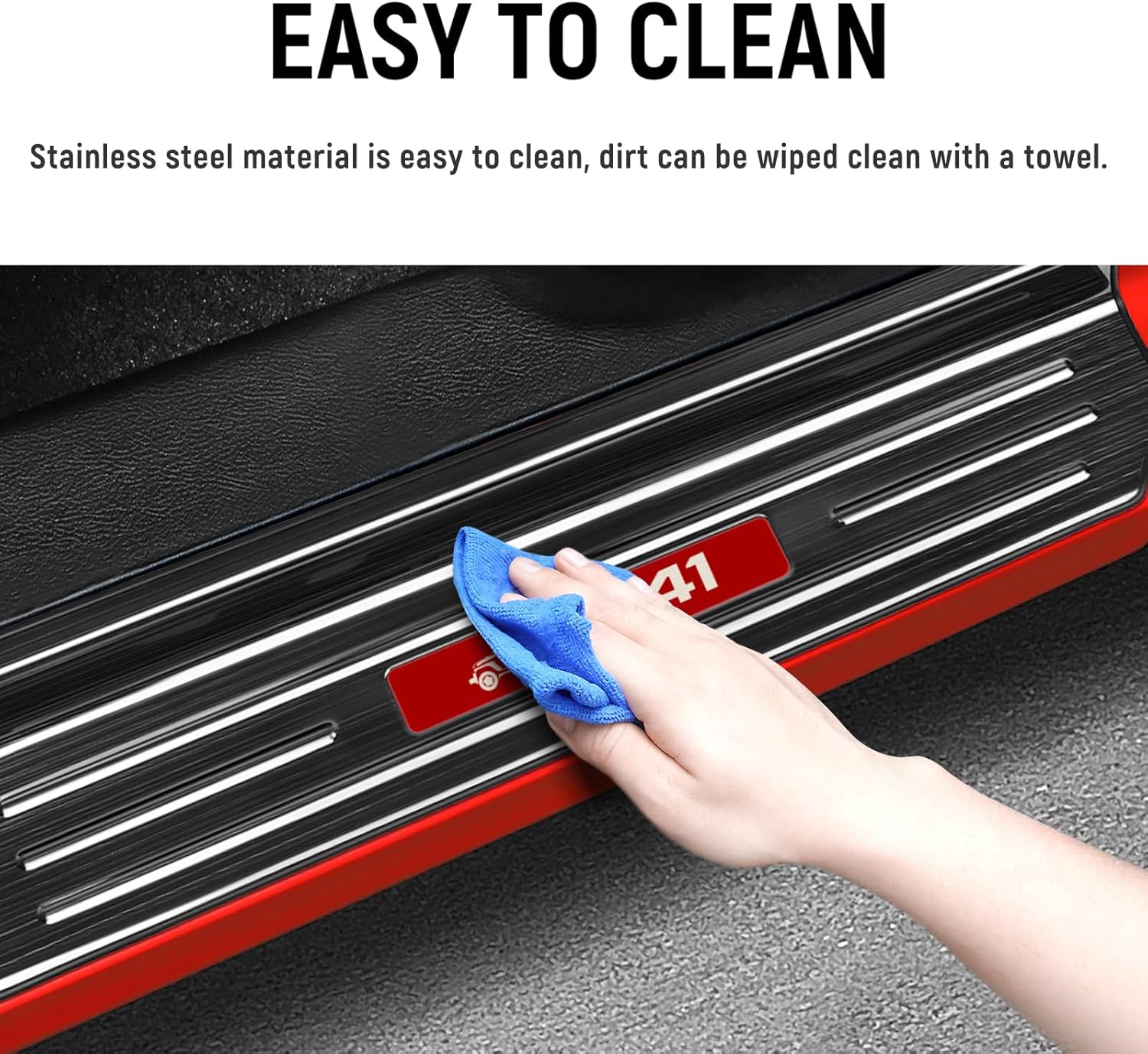 4PCS Door Sill Guards for Jeep 2018-2025 Wrangler JL JLU & 2020-2025 Gladiator JT Accessories Stainless Steel Material Red Trim Door Sill Protector Black Brushed Front Rear Door Entry Guard