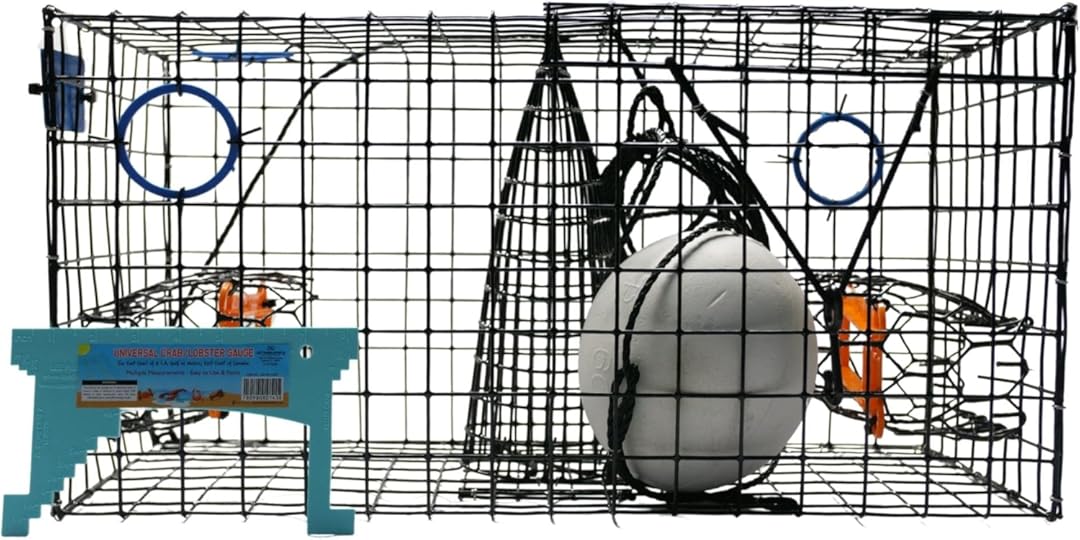 Maryland Blue Crab Pot Trap, PVC Coated Wire mesh, Heavy Duty, Two T.E.D. (Turtle Excluder Device), Two Escape Rings, Float, Rope, Ready for use. Come with Crab & Lobster Measure Gauge. Made in USA