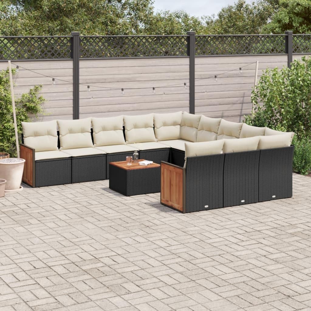 12-Piece Garden Sofa Set, Black PE Rattan Modular Outdoor Furniture, Powder-Coated Steel Frame, Seats 8 People, for Patio Backyard, 21.7x21.7x14.6 Inch