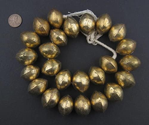 The Bead Chest Mali Brass Bicone Beads - Full Strand of African Saucer Metal Spacer Beads (20x29mm)