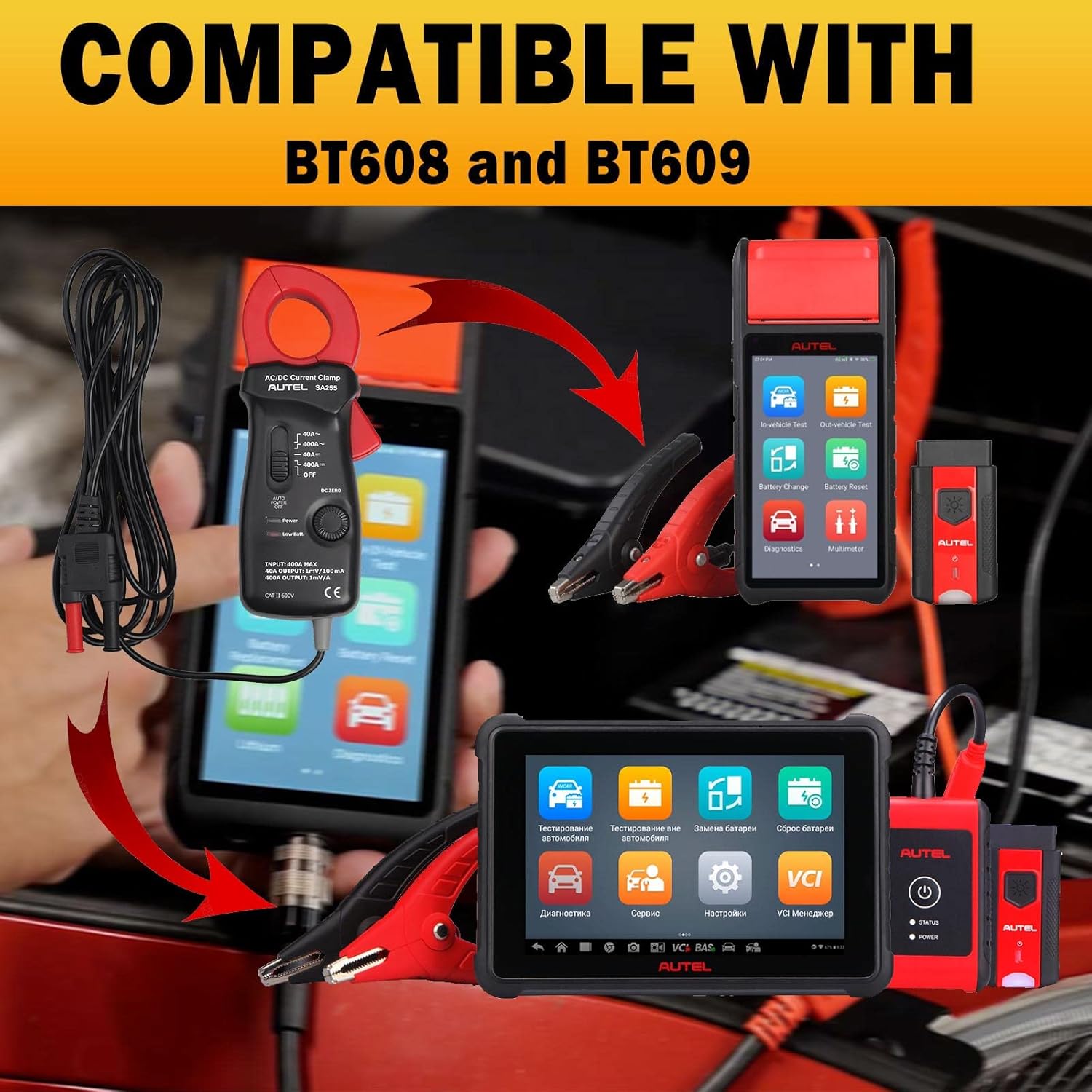 Autel Battery Tester Accessory Kit Autel BTAK Include Digital Multimeter and Current Clamp Compatible with MaxiBAS BT608/BT609 Battery Analysis Tools Measures Voltage Current and Resistance