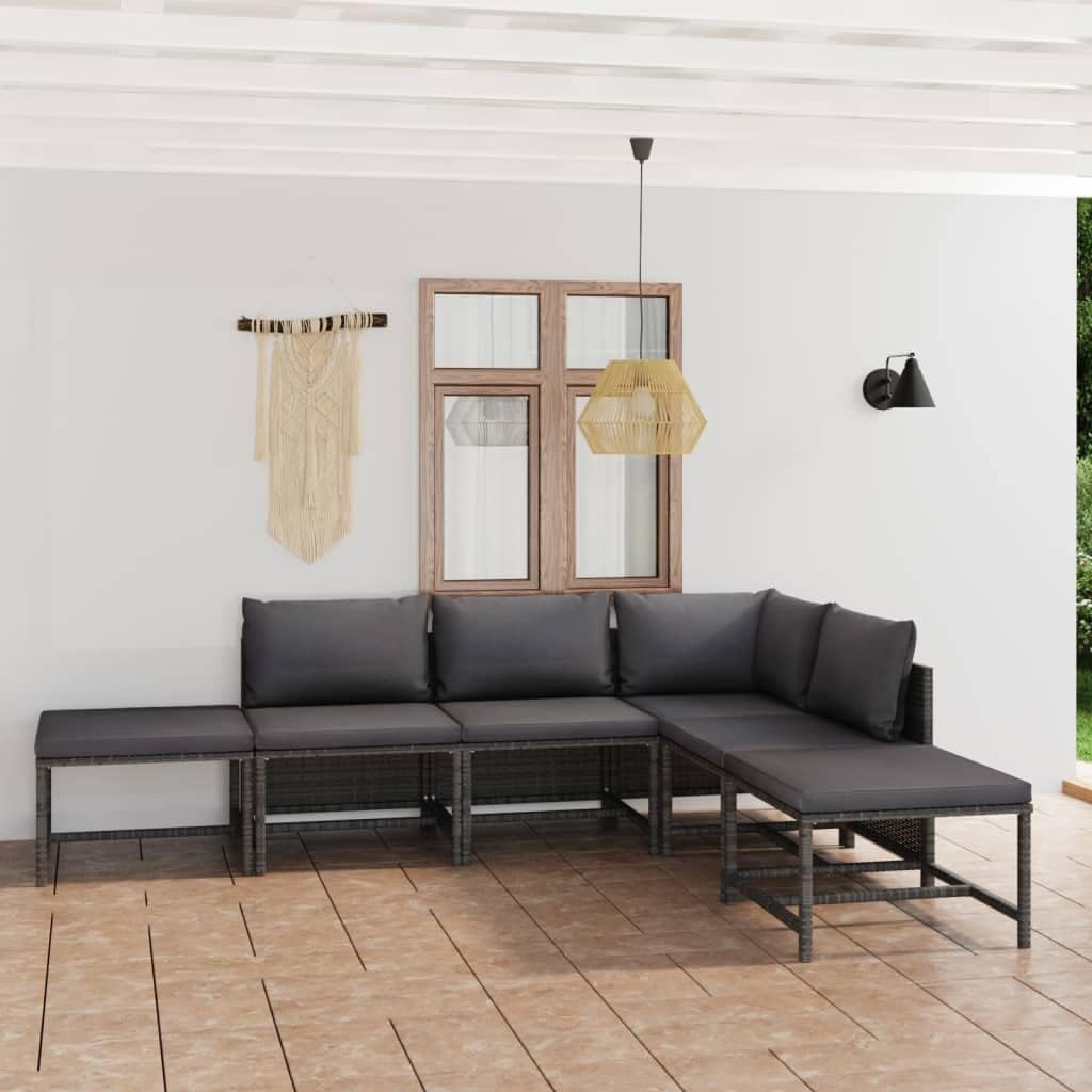 Furniture Sets 6 Piece Patio Lounge Set with Cushions Poly Rattan Gray,Sturdy PE Rattan Patio Lounge Set and Flexibility Garden Conversation Sets