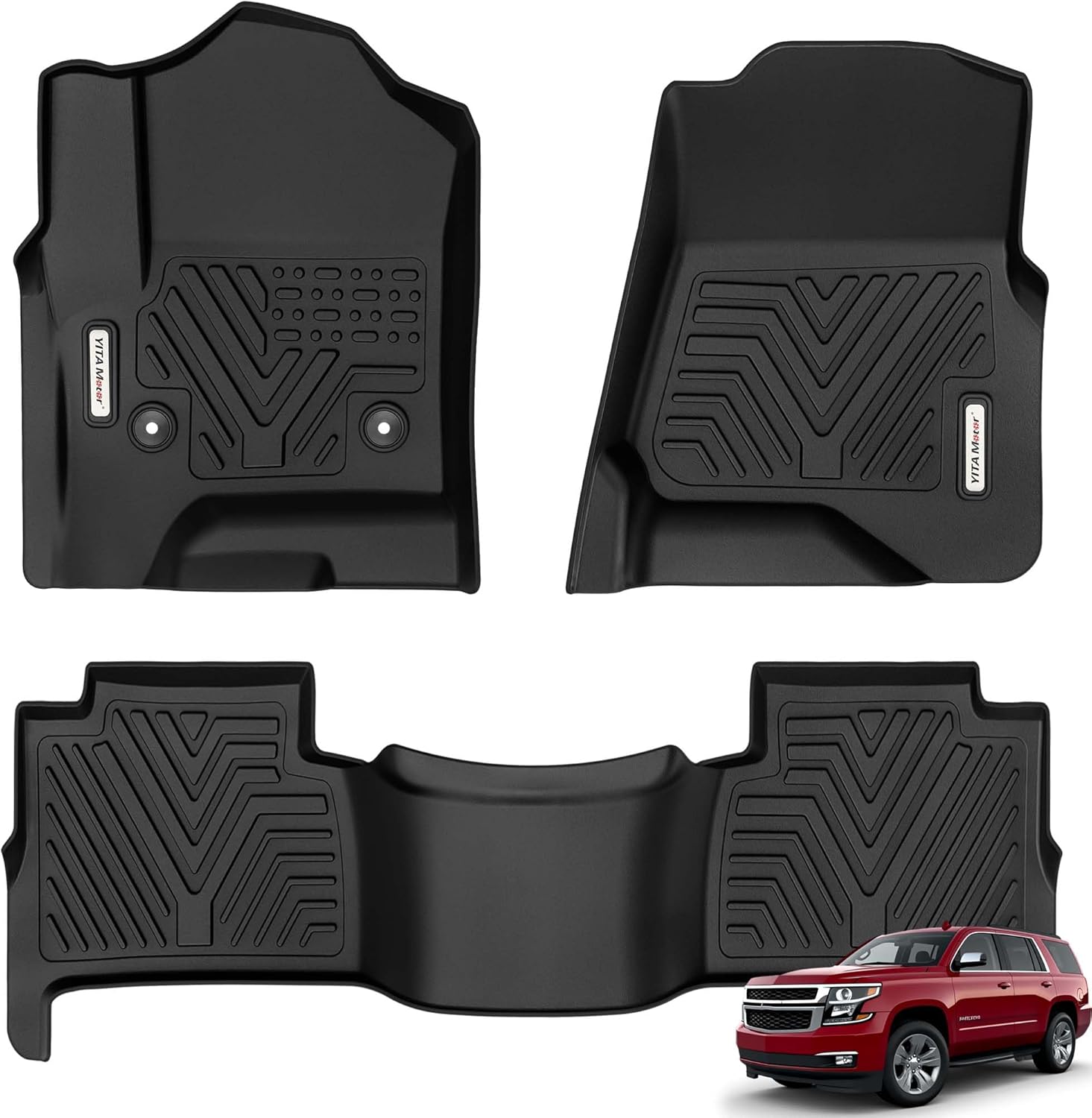 YITAMOTOR Floor Mats Fit for 2015-2020 Chevrolet Tahoe & GMC Yukon,TPE All-Weather Custom Fit Floor Liners, Durable Anti-Slip Accessories, 1st & 2nd Row, Black