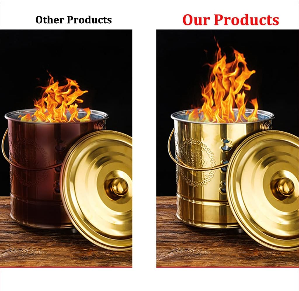 JNYB 1 Set Stainless Steel Burn Barrel Incinerator Cage Barrel Fire Pit Garden Fire Cage Yard Debris Bin for Paper Leaf Trash Wood Backyard Bonfire,Gold,32x35cm