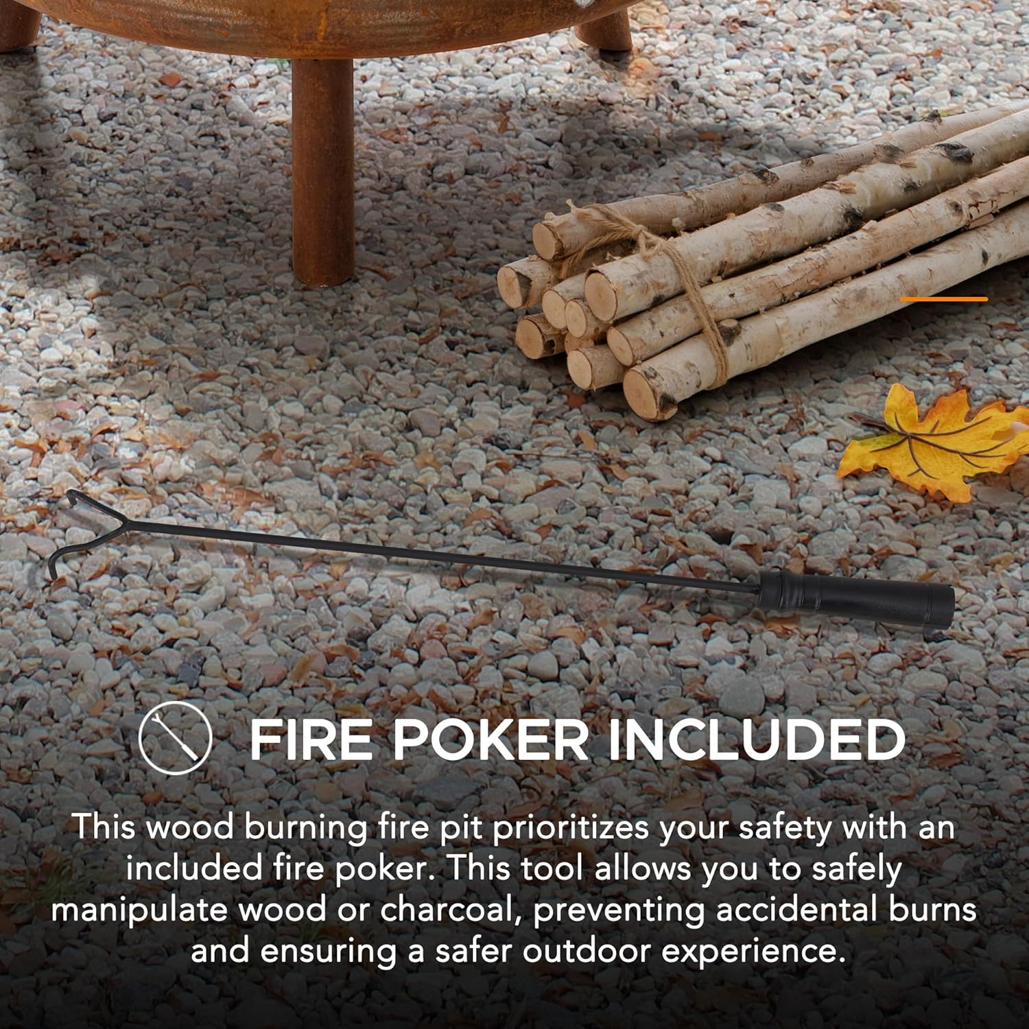 Sunjoy 28 in. Fire Pit Outdoor Steel Rusic Firepit Patio Wood Burning Fire Pits with Stainless Steel Baking Sheet and Fire Poker