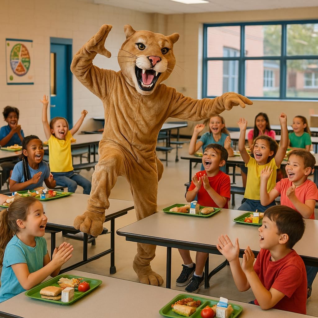 TCDesignerProducts Cougar Mascot Costume Tan, School Spirit Sports Fan Gear, Football Cheerleader Accessories, Homecoming