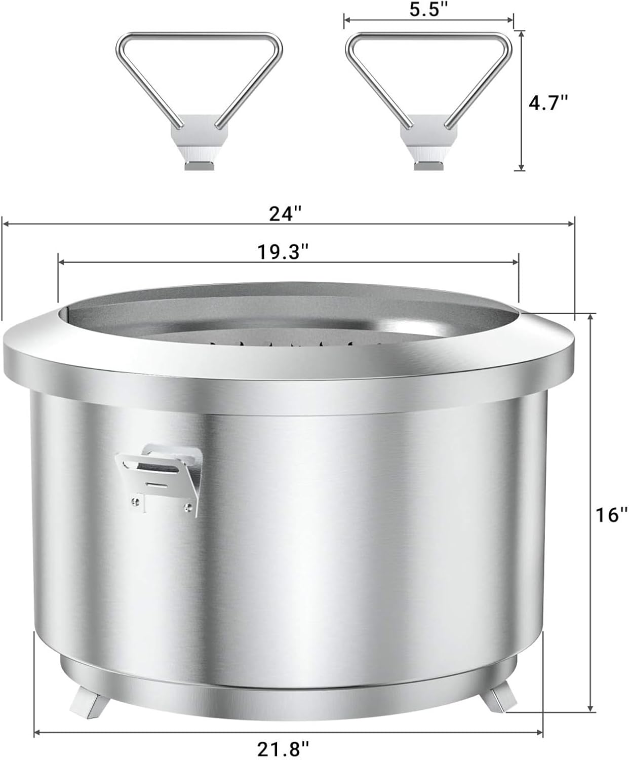 Onlyfire 24 Inch Outdoor Smokeless Fire Pit Stainless Steel Fire Bowl, Portable Wood Burning Stove with Detachable Handles for Backyard Camping