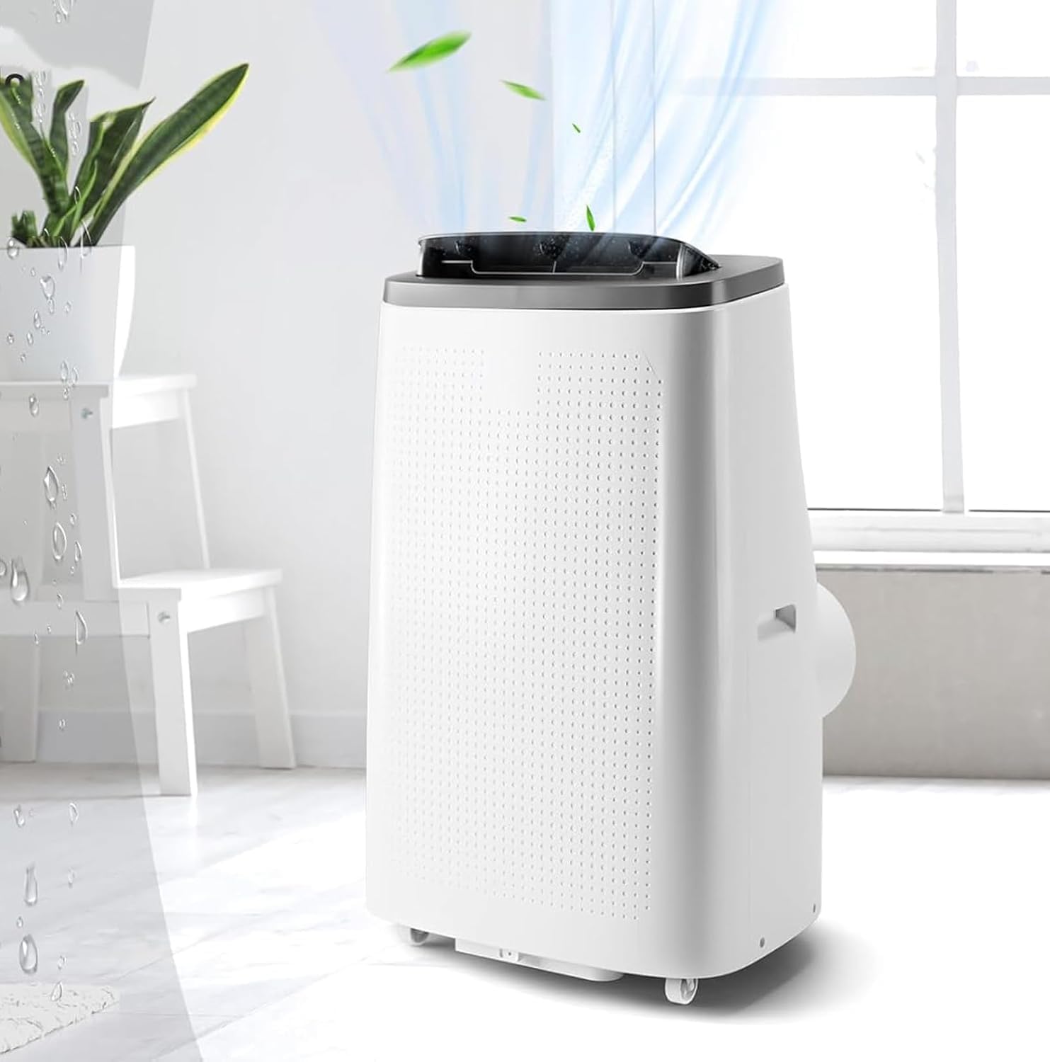 14000 BTU Portable Air Conditioner with 3-in-1 Cooling and Dehumidifying Functions, Fan Modes, Quiet Operation, Self-Evaporative, Energy-Efficient, Easy Install, Remote Control, 24-Hour Timer