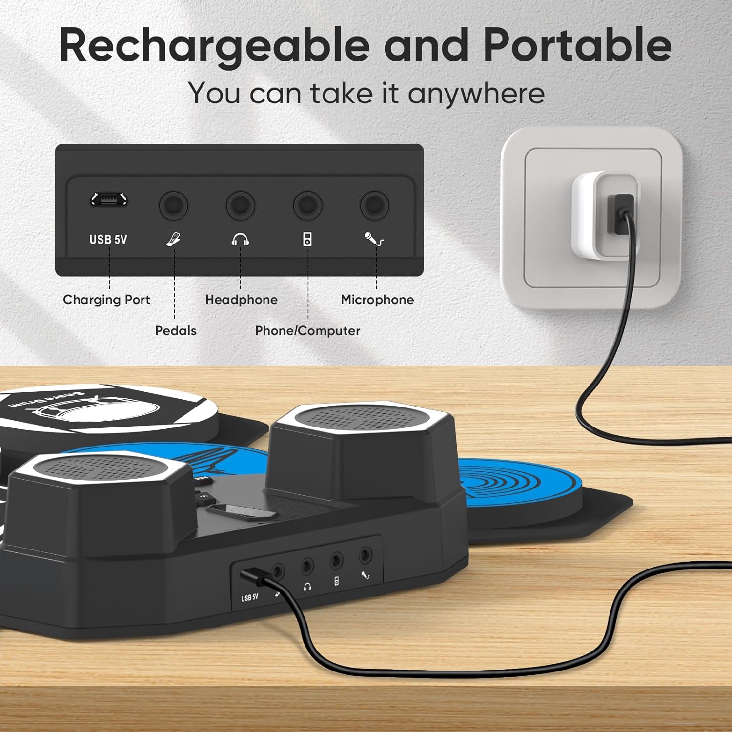 Electric Drum Set, 9 Drums Portable Practice Pad, Electronic Drum Kit with Built in Speakers, Drum Sticks, Headphone Out Jack, Christmas Birthday Gifts for Kids and Adults