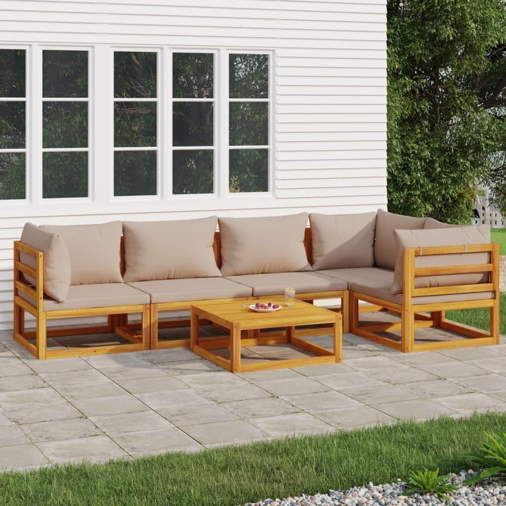 6 Piece Patio Lounge Set with Taupe Cushions Solid Wood,Premium Acacia Wood Patio Lounge Set with Cushions for Outdoor Comfort and Style Patio Furniture, Outdoor Furniture Sets