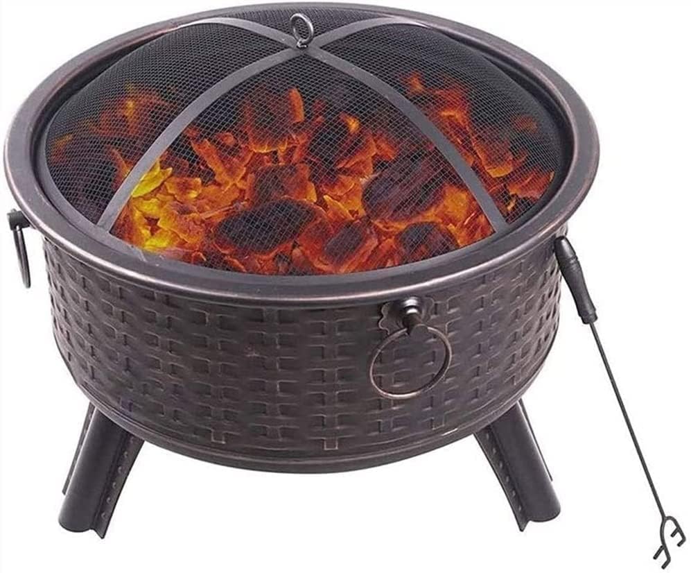Outdoor Fire Pit, Wood Burning Fire Pit with Spark Screen, Steel Fire Pit, Fire Pits for Outside, Bonfire, Party, BBQ, Patio & Garden