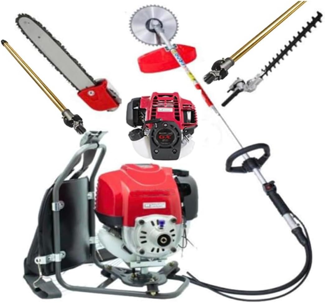 GX50 Backpack 4-Stroke Gas Brush Cutter 3 in 1+2 Poles Hedge String Trimmer Lawn Mower Weed Eater Pole Saw