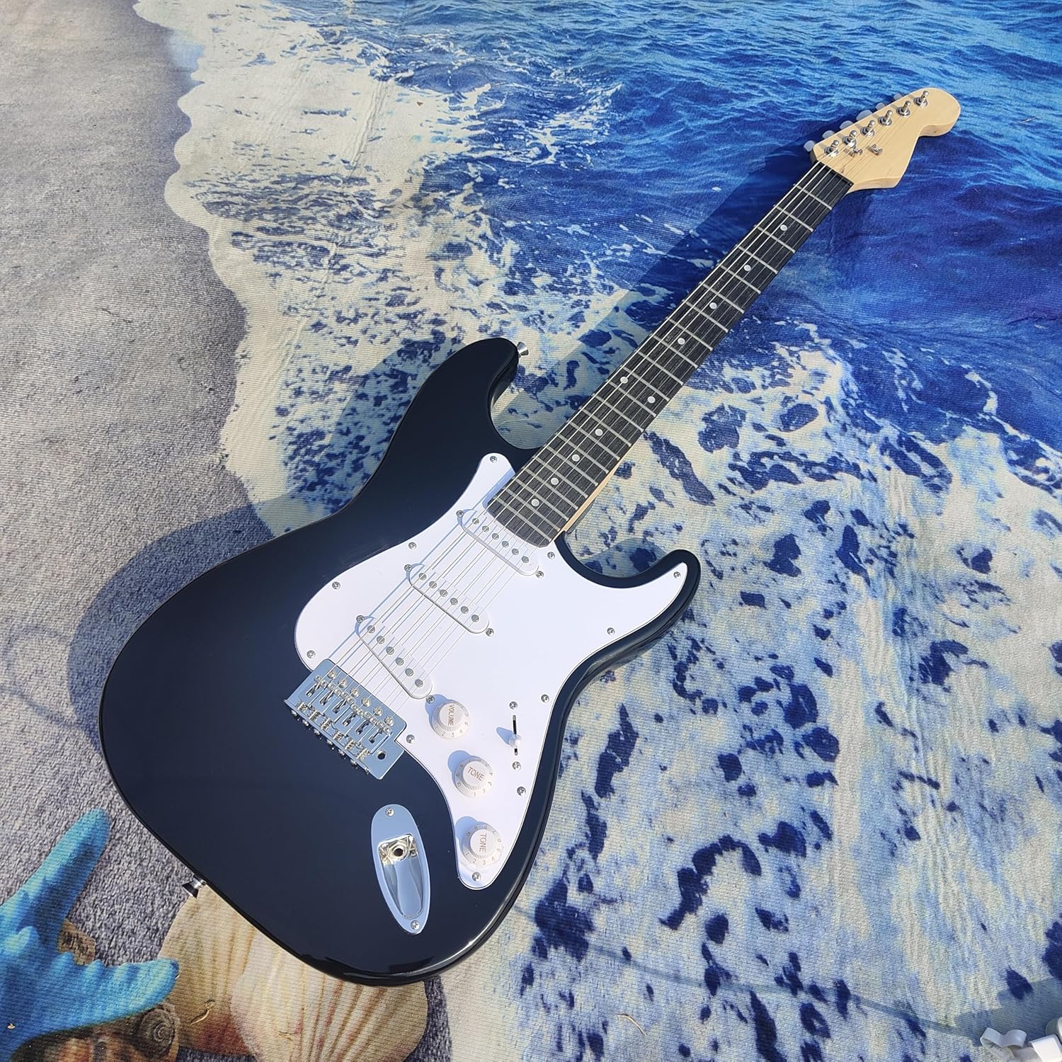 Electric Guitar, S T，Navy Blue with White, Standard Size