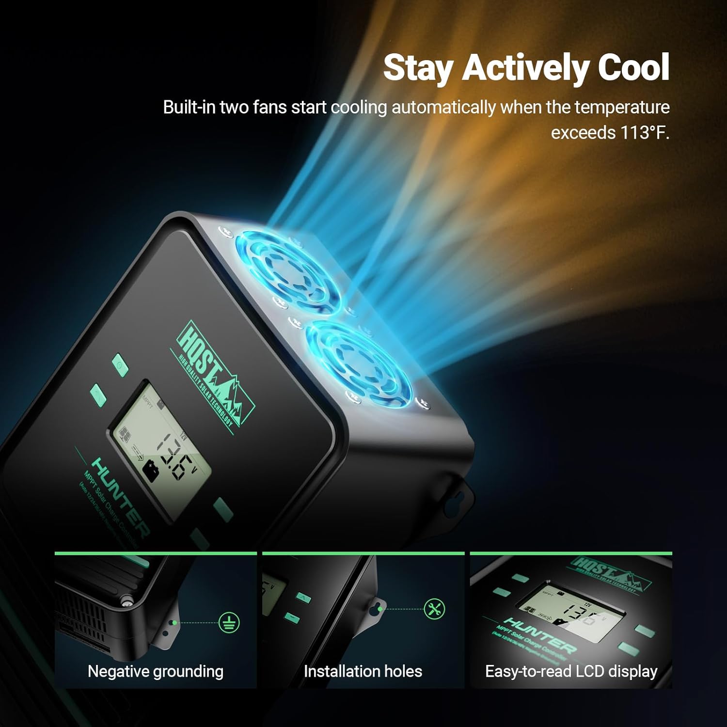 HQST 100A MPPT Solar Charge Controller, 12V/24V/36V/48V Negative Grounding Controller, w/ Smart Bluetooth APP Control, Low-Temp Cut-Off, LCD Display, for Lithium, Sealed, AGM, Gel, Flooded Batteries