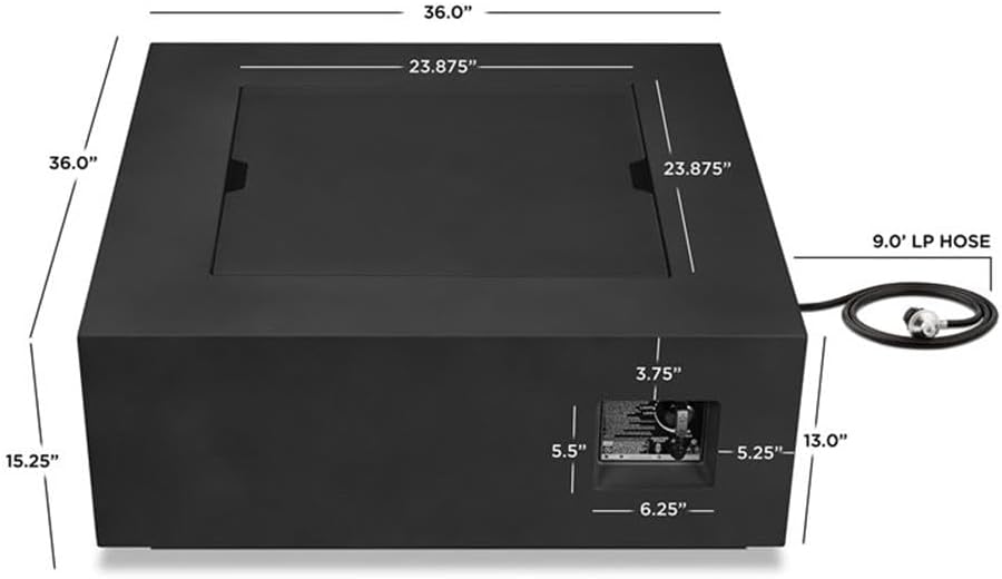 Square Metal Propane Fire Table with Conversion Kit in Black