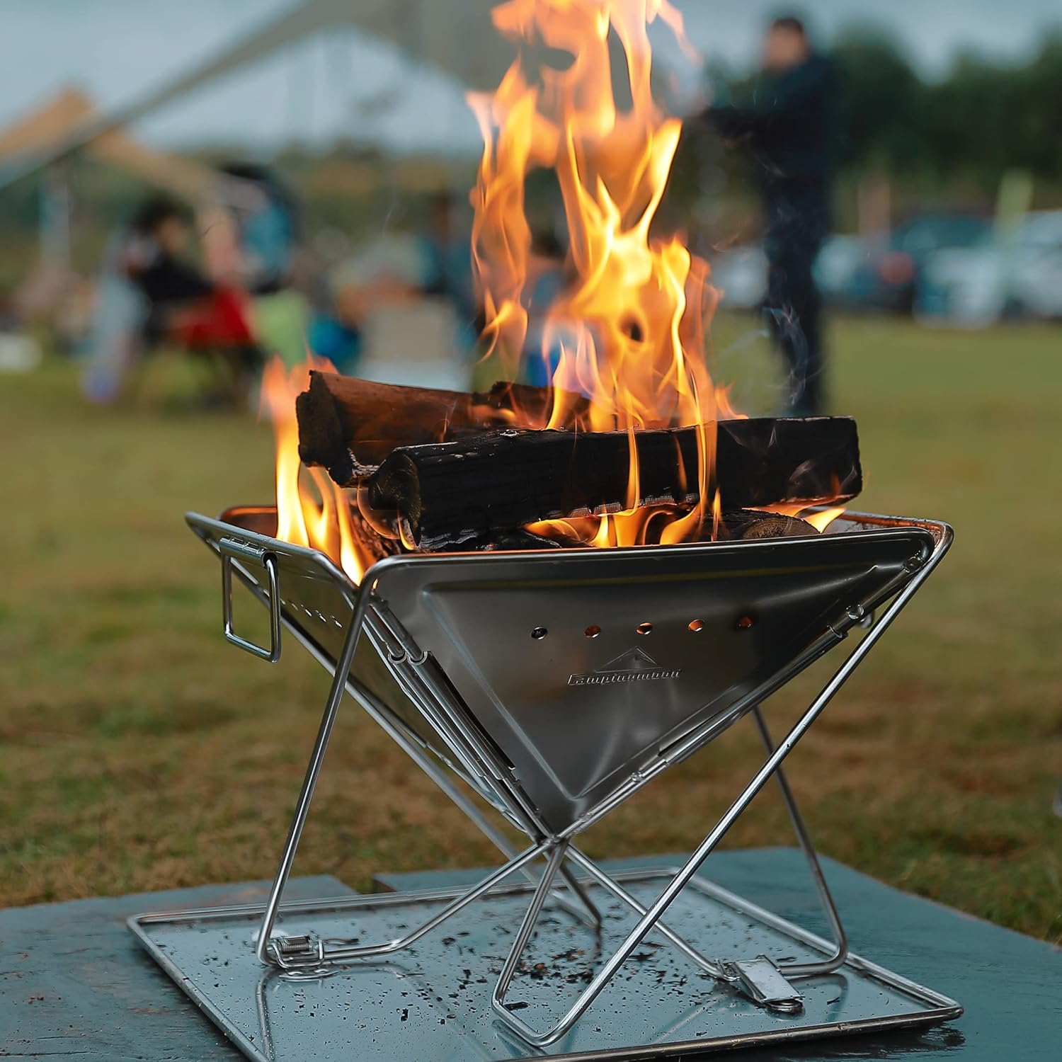 CAMPINGMOON 3-in-1 Portable Stainless Steel Wood Burning Grill and Fire Pit 14x15.35-inch with Carrying Bag MT-035