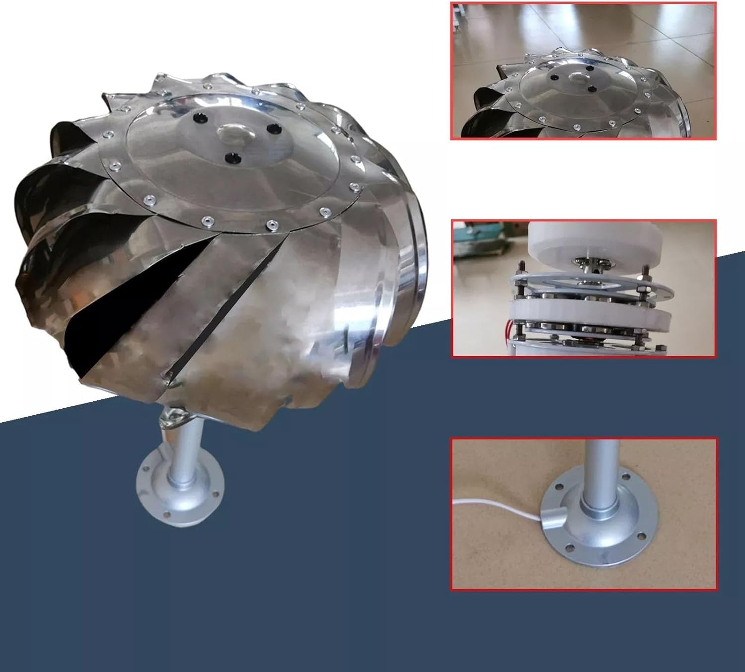 Mini Wind Ball Vertical Wind Turbine, 20W Ironless Core Generator, 16 Stainless Steel Blades, Low Start Wind Speed, Waterproof Durable Neodymium Alloy Base