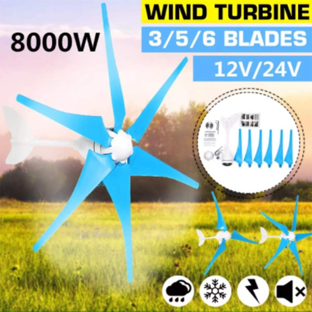 8000W Horizontal Wind Generator 12V/24V 3/5/6 Blades Wind Turbines Generator Windmill Energy Turbines Charge for Home Camping,3 Blades,24v