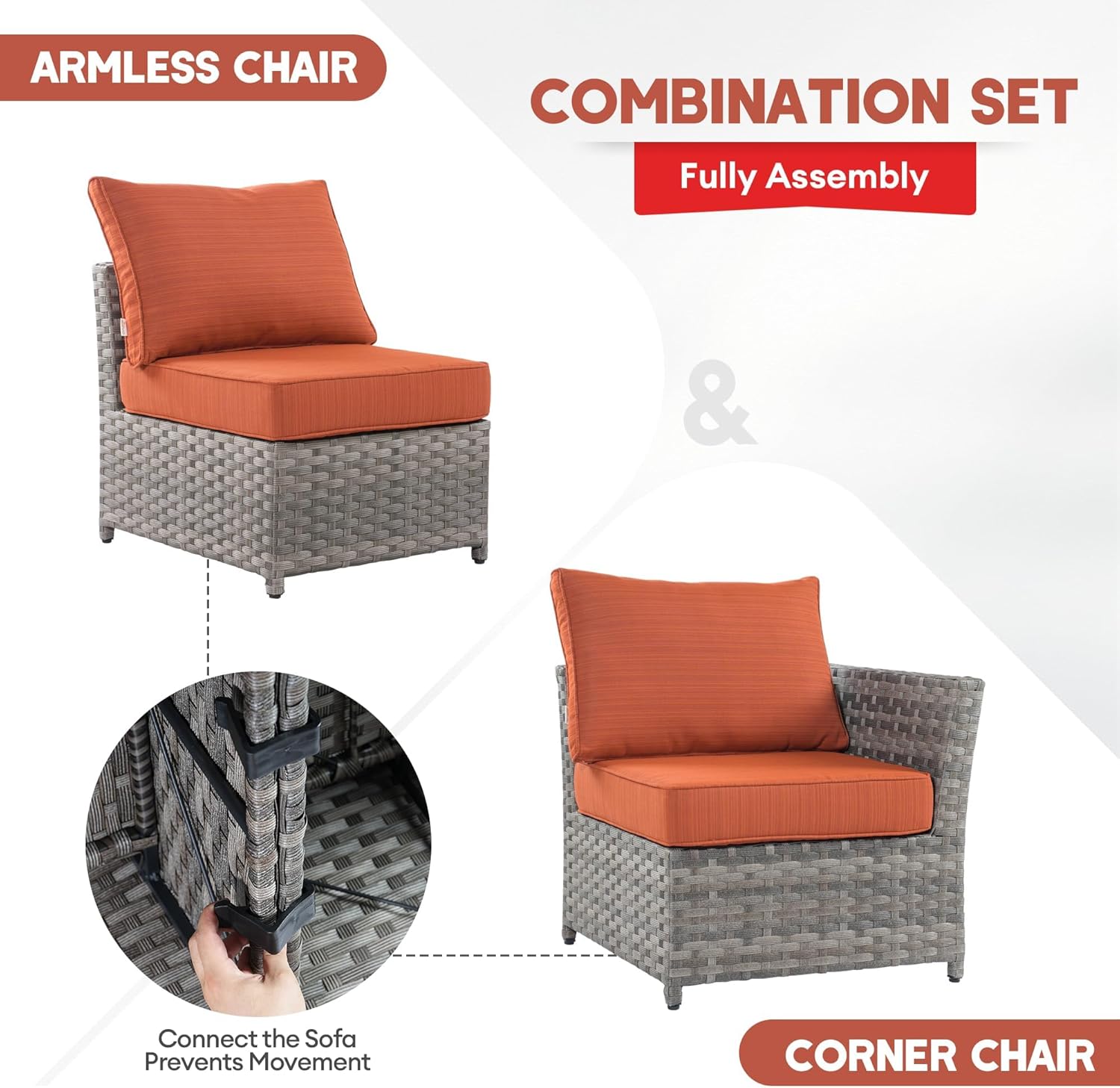 Weaxty Patio Furniture Set 16 Pieces No-Assembly Patio Sectional Furniture Sets with 42