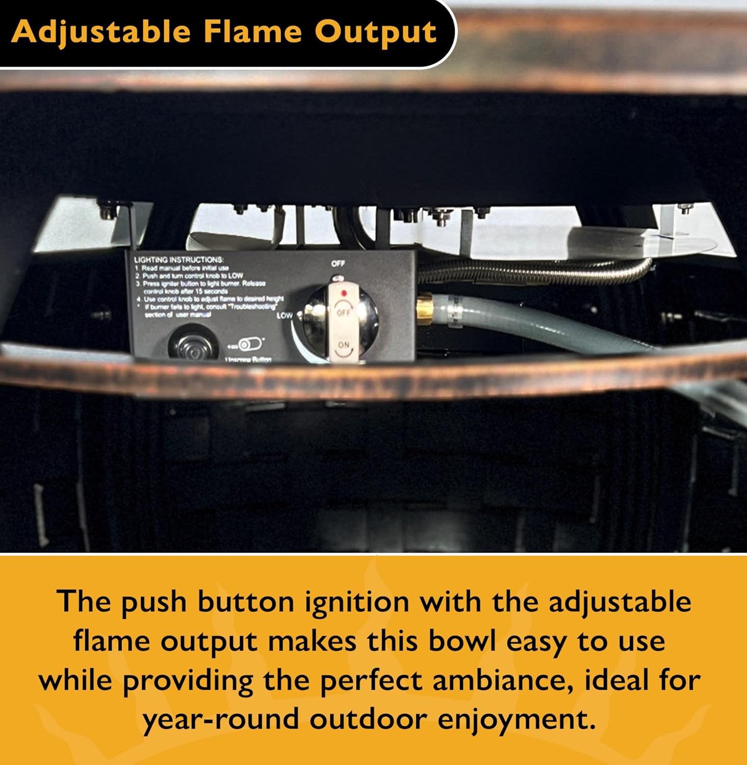 Golden Flame Bel Air 48 x 38 Oval | 55,000 BTU Cast Aluminum Natural Gas Fire Pit Table with Lid, Fire Glass Rocks, Patio Cover, 12-Ft NG Hose | Outdoor Tabletop Fireplace | Antique Copper Finish